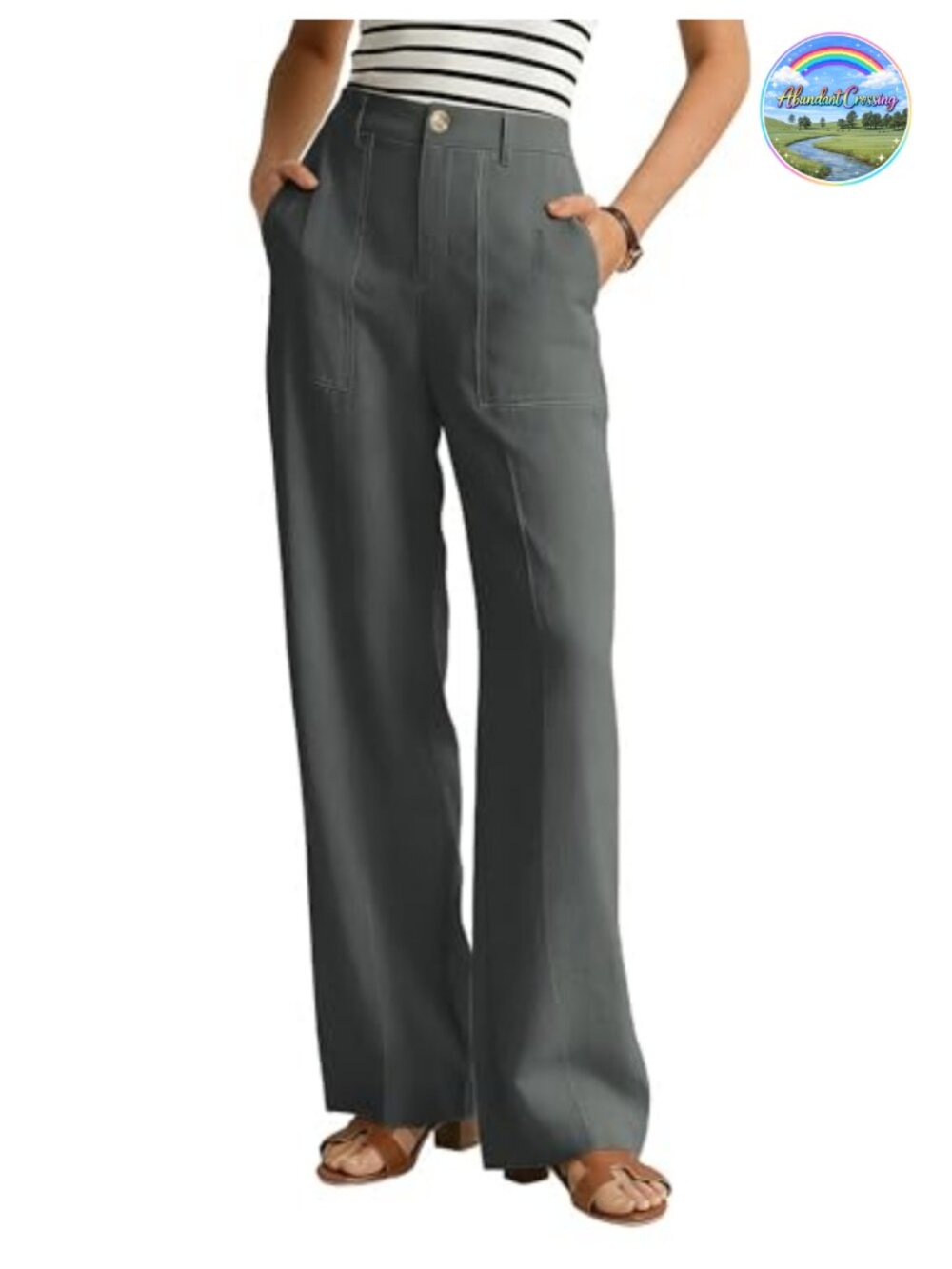 Wide Leg Linen Blend Pants Women High Rise Casual Trousers Zipper Pockets